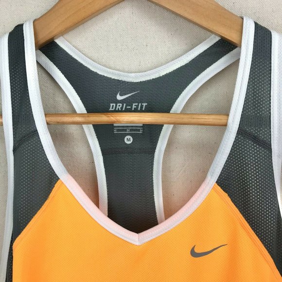 Nike Women's Medium Dri-Fit Racerback Tank w/Mesh Back Neon Orange And Dark Gray - Picture 7 of 12